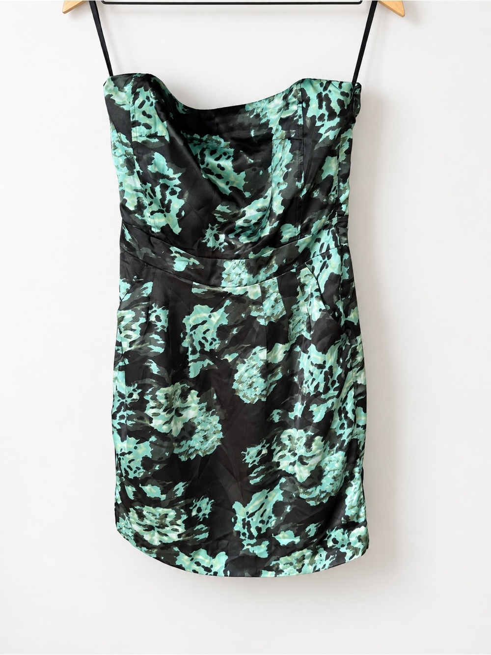 Banana Republic Black & Mint Floral Strapless Dress size 4